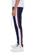 Men's Tricot Striped Track Pants – Navy, Elastic Waist, S–2XL