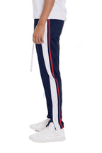 Men's Tricot Striped Track Pants – Navy, Elastic Waist, S–2XL