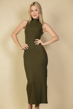 Ribbed Mock Neck Bodycon Maxi Dress with Side Slits