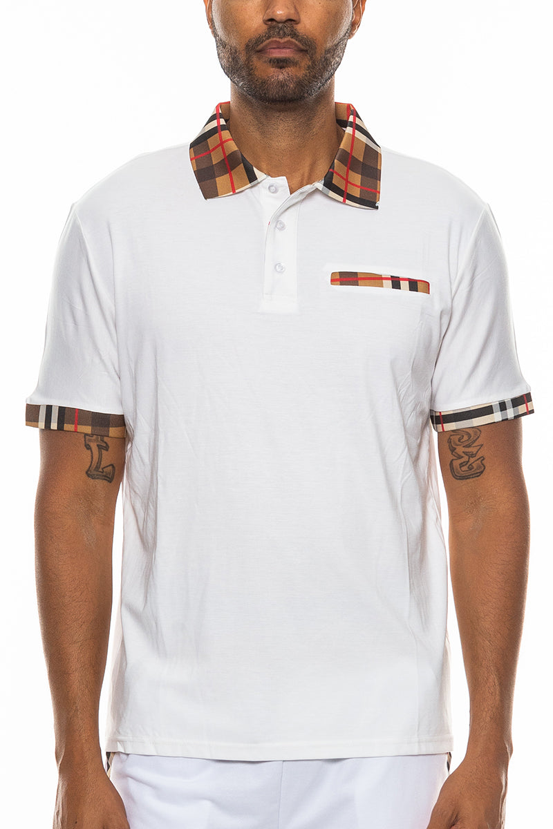 Men's Checkered Detail Polo Shirt – Cotton Blend, S–3XL