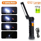 LED COB Flashlight USB Rechargeable Torch Inspection Lamp with Magnetic，Hook 360° Rotatable Light Outdoor Emergency Working Lamp