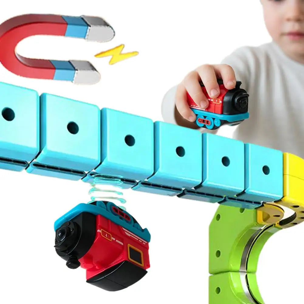 Magical Track Car Toys,Flexible Car Track Magical Train DIY Race Car Track Building Kits 3D Building Tracks Cube Rails Toys