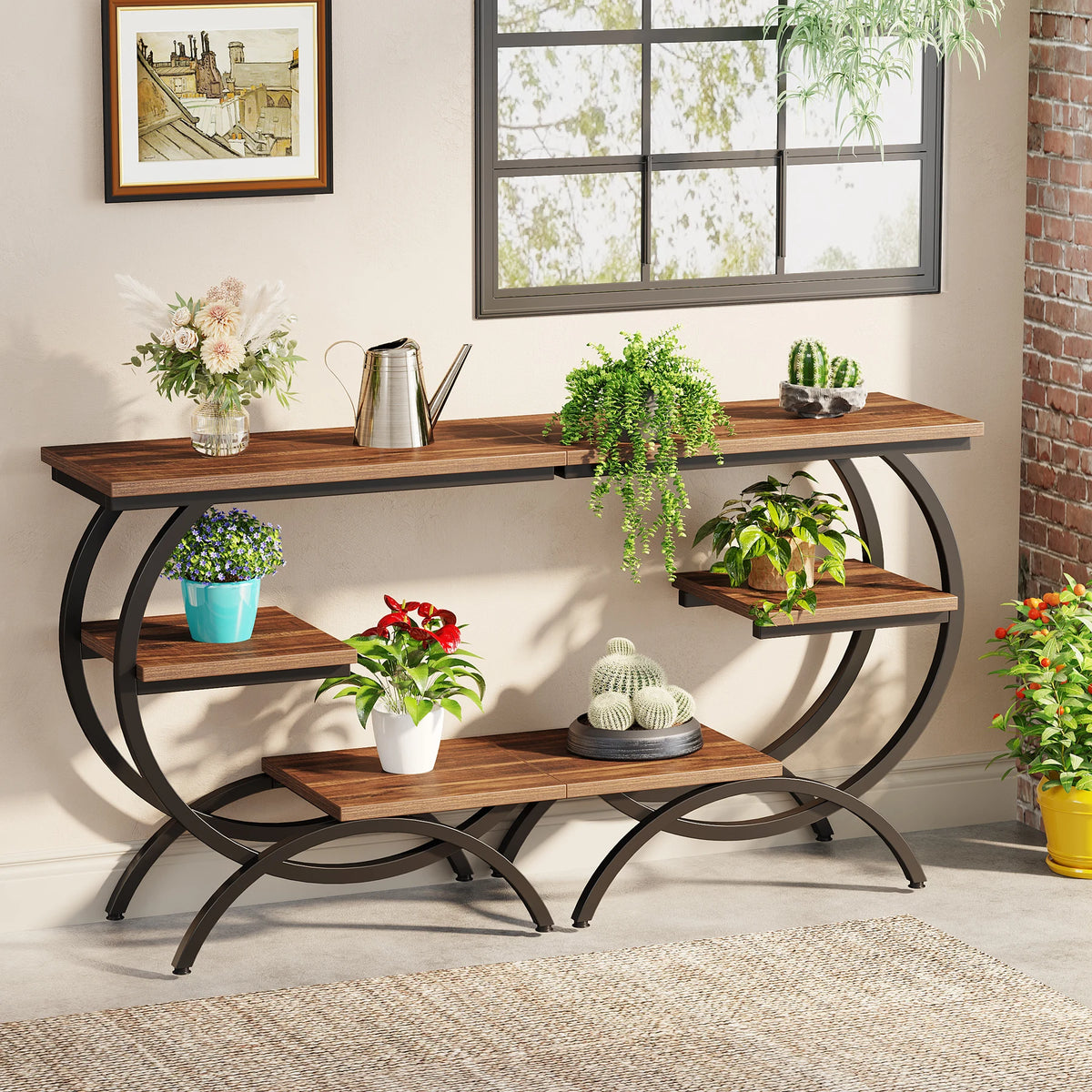 Tribesigns C-Shaped End Table, Industrial 3-Tier Small Table for Couch, Wood Bedside Table Snack Table with Storage Shelves