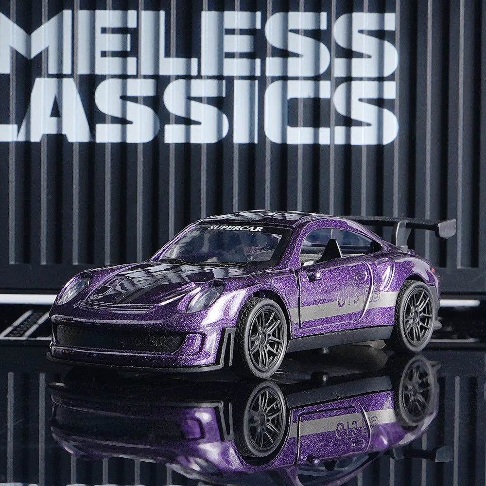 Purple GT3 RS Diecast Model Car – 11cm Alloy Supercar with Openable Doors