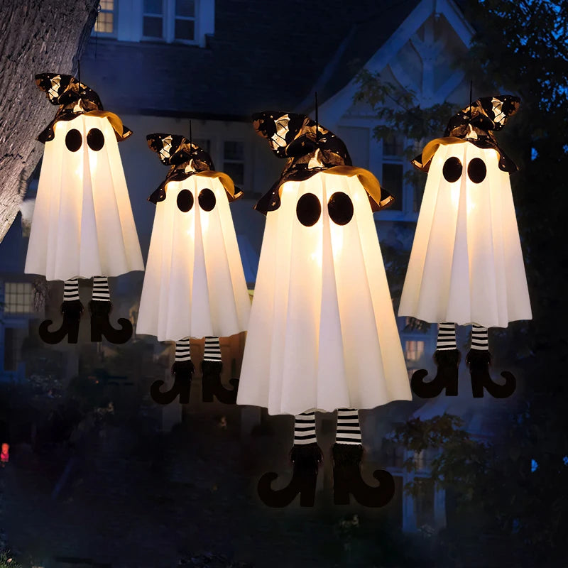 Halloween LED Light-Up Witch & Ghost Hanging Decorations – Indoor & Outdoor Yard Ornaments