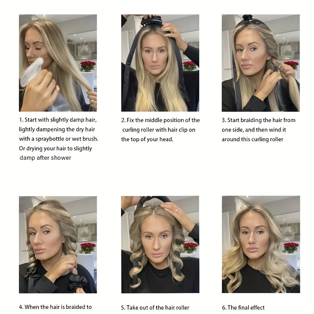 4-in-1 Heatless Curling Set – Hair Stick, Headbands, Clips & Comb | No-Heat DIY Styling Kit