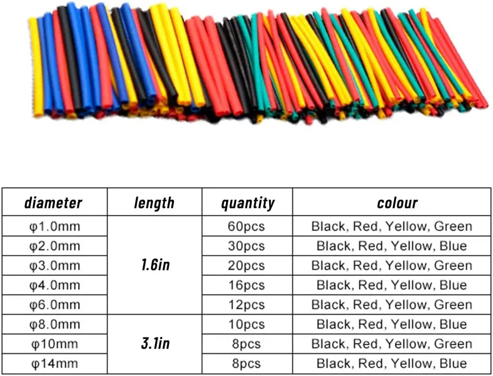 Heat Shrink Tubing Kit 164/328 PCS – 5 Colors 8 Sizes | Wire & Cable Organizer