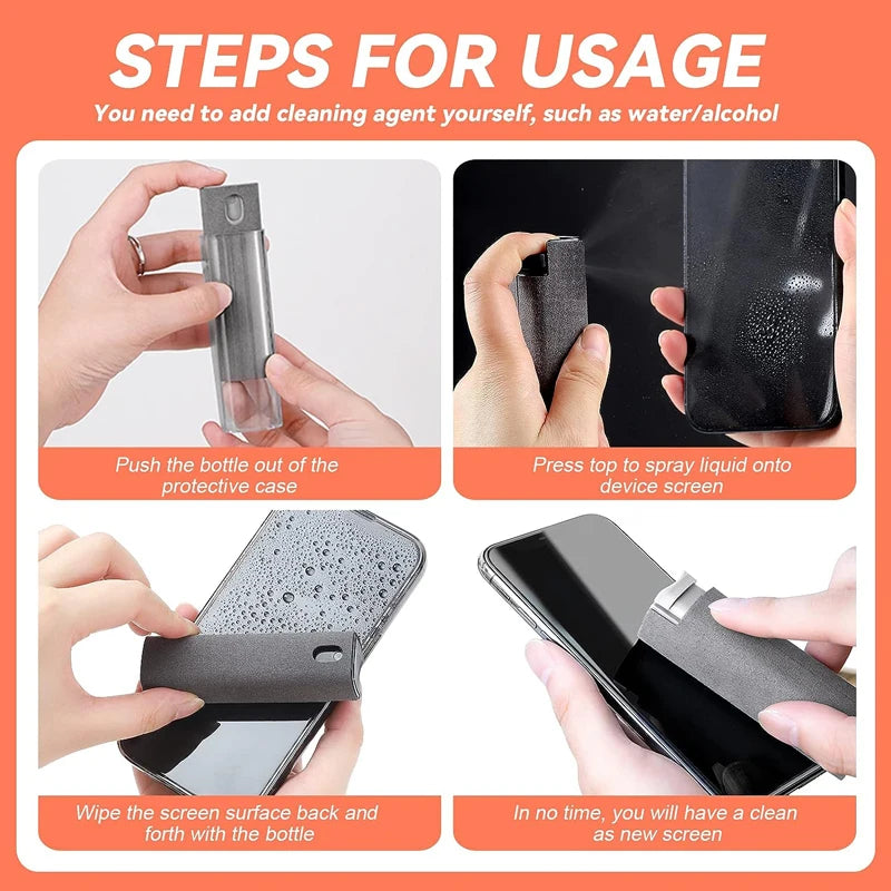 2-in-1 Microfiber Screen Cleaner Spray Bottle – Portable Phone & Tablet Screen Cleaning Kit