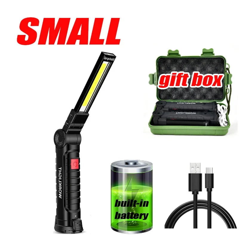 LED COB Flashlight USB Rechargeable Torch Inspection Lamp with Magnetic，Hook 360° Rotatable Light Outdoor Emergency Working Lamp