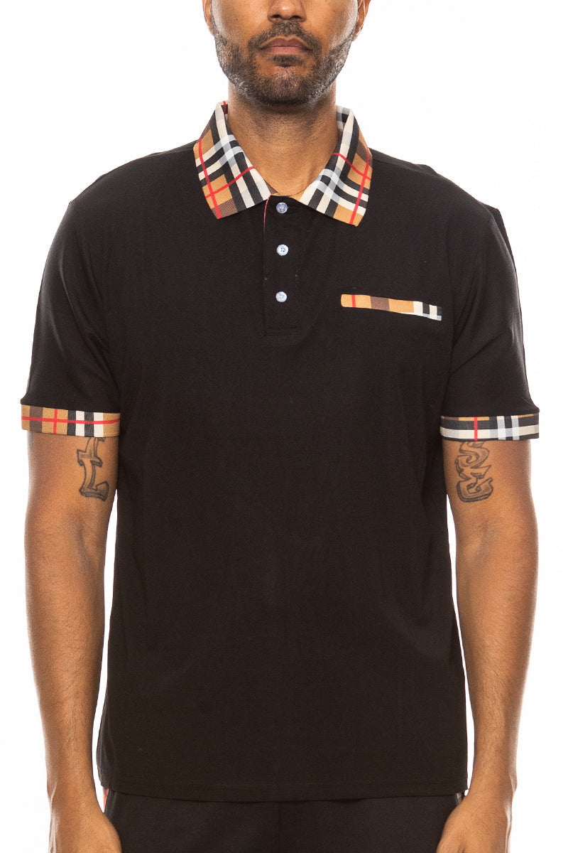 Men's Checkered Detail Polo Shirt – Cotton Blend, S–3XL