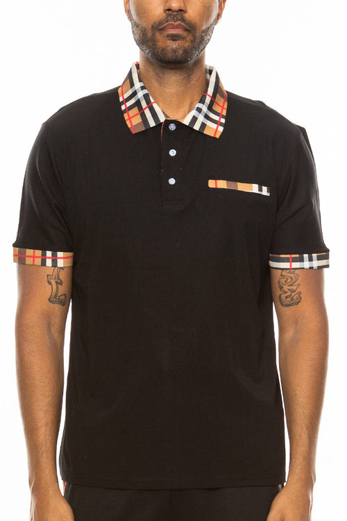 Men's Checkered Detail Polo Shirt – Cotton Blend, S–3XL