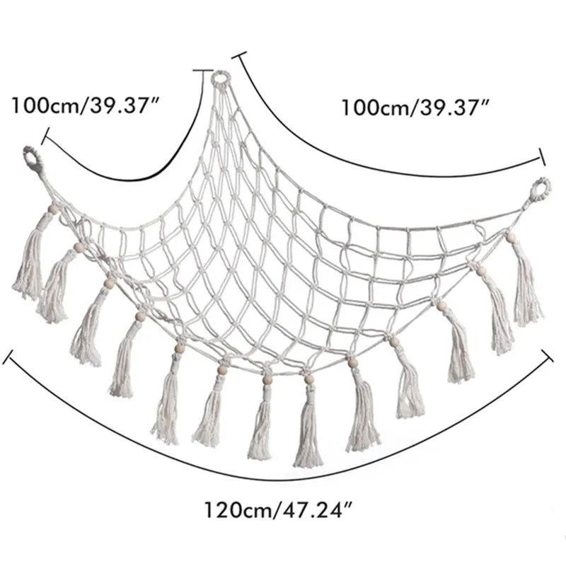 Corner Stuffed Animal Storage Hammock – Boho Macrame Toy Net for Kids Room & Nursery