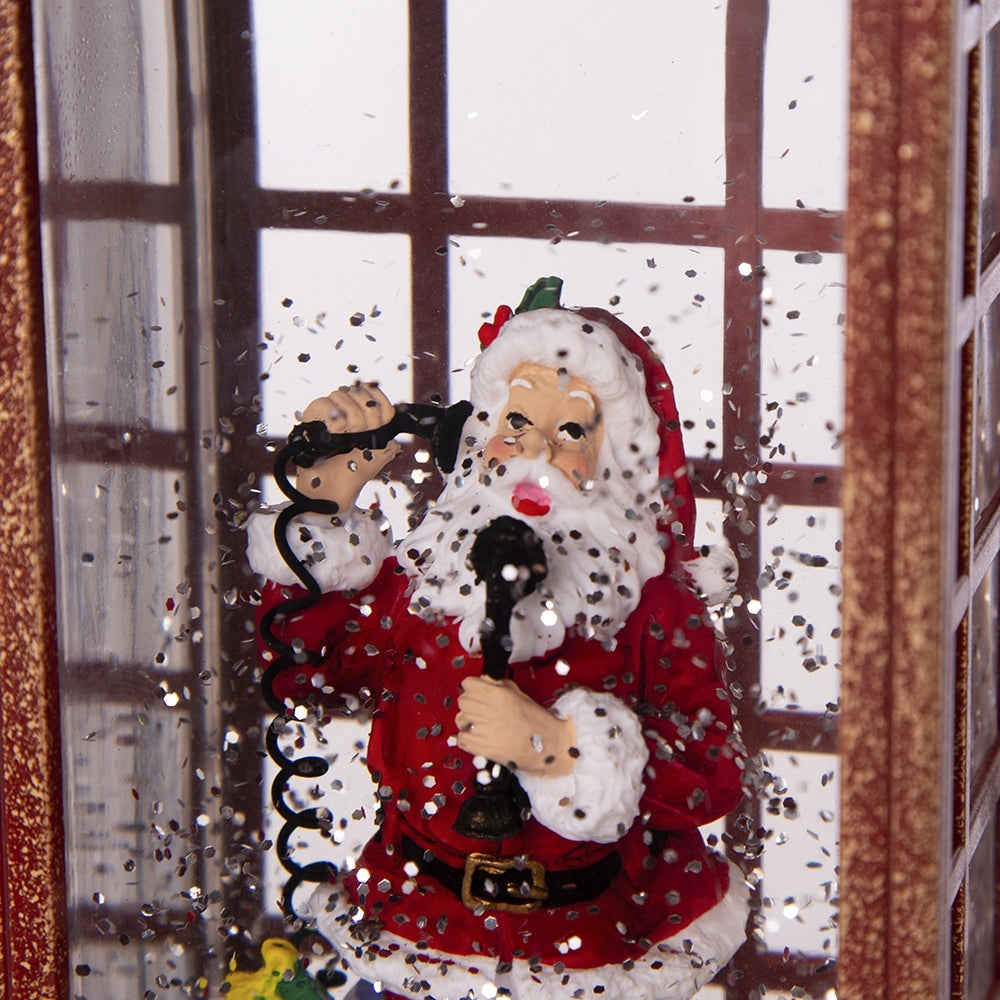 Lighted Christmas Santa Phone Booth – Water-Spinning Holiday Tabletop Decor