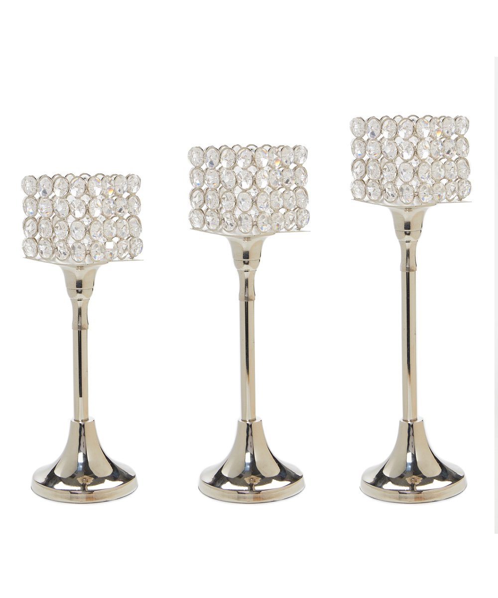 VIBHSA Crystal Hurricane Candle Holders — Set of 3 (10"/11"/12")