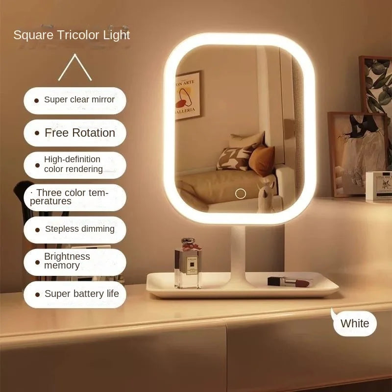 Touch Sensitive USB Rechargeable LED Vanity Mirror Multi Adjustable Lights Portable Cosmetic Mirror for Trip Home Beauty Makeup
