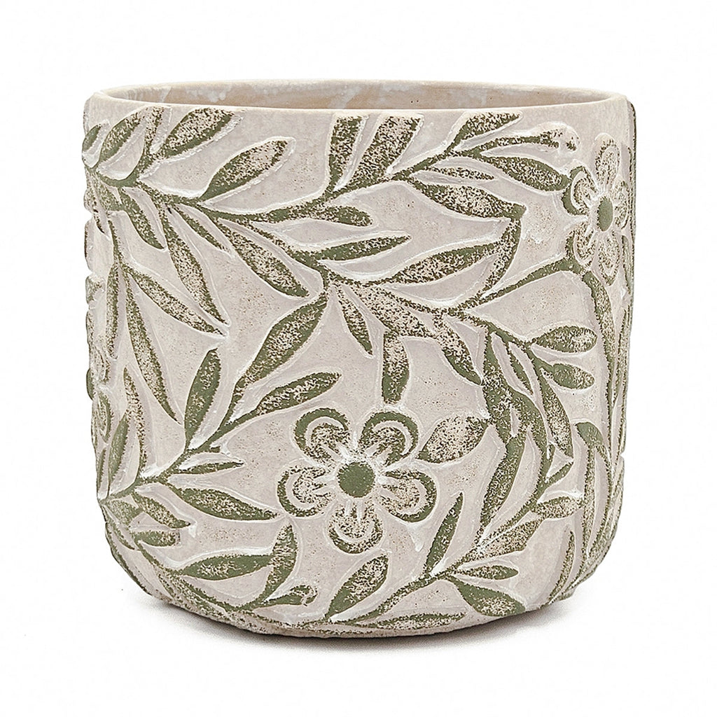 Set of 2 Cement Planters with Floral Motif – 2 Designs