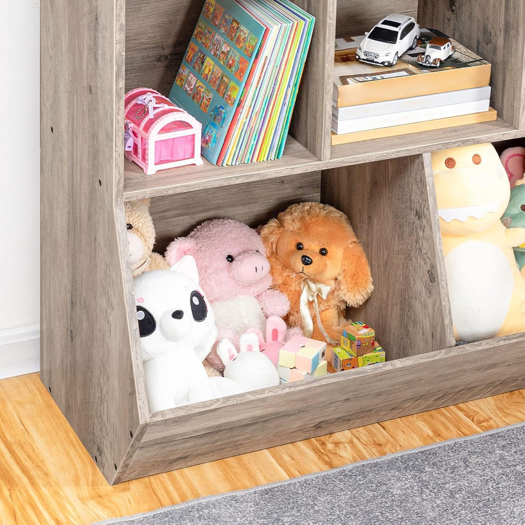 Kids Bookshelf & Toy Storage Cabinet — 35" Wide, Greige