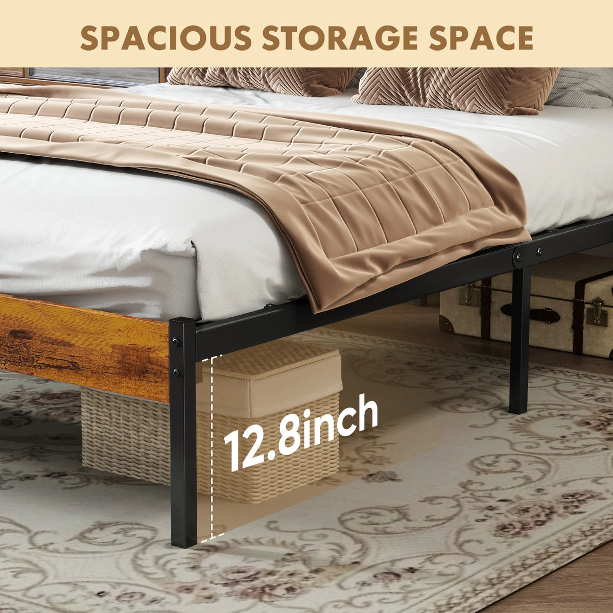 Platform Bed Frame with Wooden Headboard – No Box Spring Needed, 700 LBS Capacity