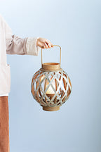 Silver Iron Cage Garden Lantern with Glass Votive Holder – 12.8" Tall