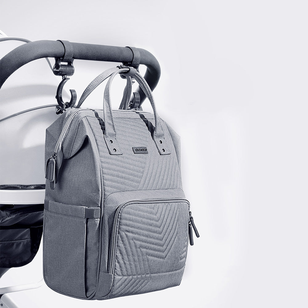Modern Quilted Diaper Bag Backpack – 13 Compartments, USB Port, Waterproof
