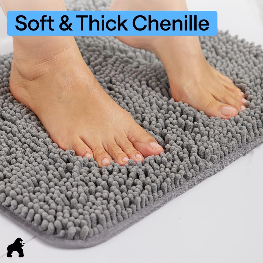 Chenille Bath Rug Mat – Soft Absorbent Non-Slip Bathroom Rug 24x17"