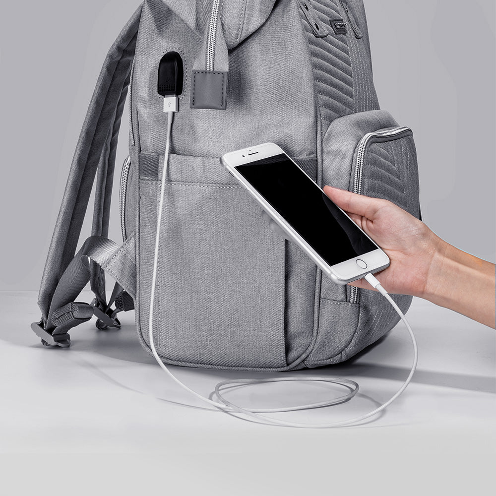 Modern Quilted Diaper Bag Backpack – 13 Compartments, USB Port, Waterproof