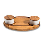 Acacia Wood Charcuterie & Serving Tray with 2 Ceramic Bowls