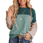 Women's Color Block Long Sleeve Knit Pullover Top