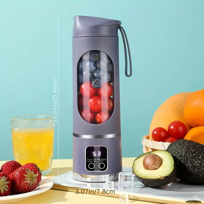 Portable USB Rechargeable Juice Blender Cup – 12-Blade with LED Display, 450ml