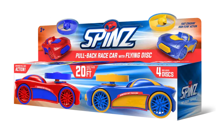 Spinz 2-in-1 Pull Back Race Car with Flying Discs — 2 Pack