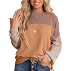 Women's Color Block Long Sleeve Knit Pullover Top