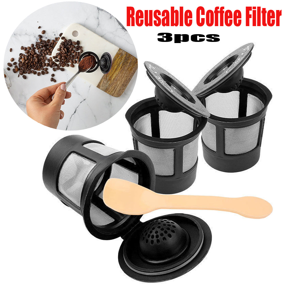 3-Pack Reusable K-Cup Coffee Filter Pods with Bonus Spoon