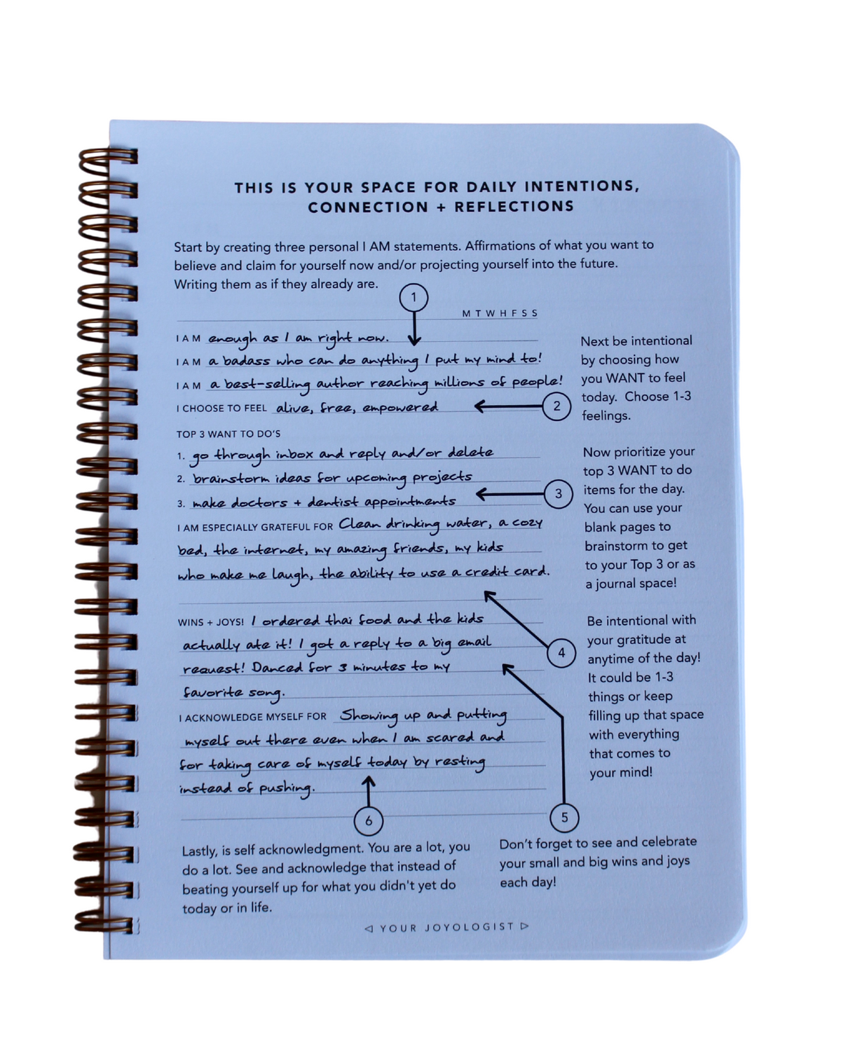 Daily Intentions, Connection & Reflection Journal – 6x8" Lined, Gold Wire Bound