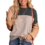 Women's Color Block Long Sleeve Knit Pullover Top