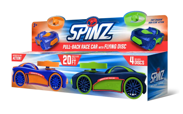 Spinz 2-in-1 Pull Back Race Car with Flying Discs — 2 Pack