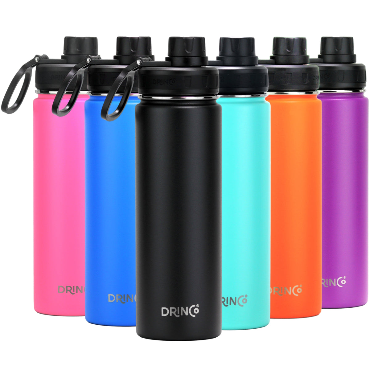 DRINCO 22oz Stainless Steel Sport Water Bottle – Insulated, BPA Free – Black