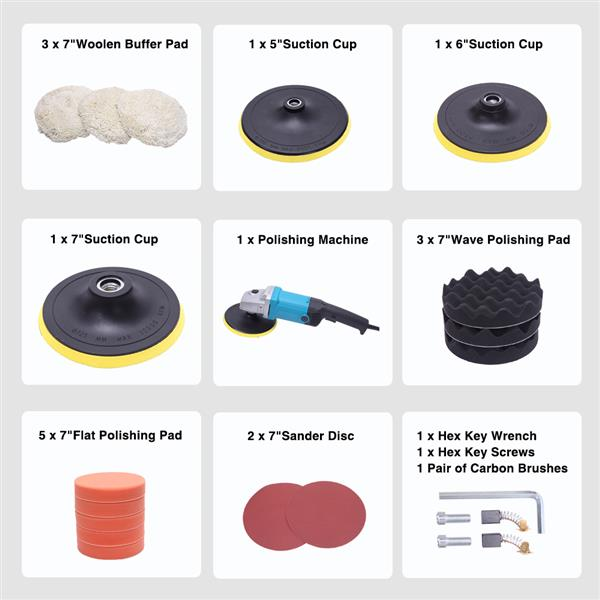 Variable Speed Car Polishing Machine – 1600W Car Detailing Kit with Pads & Discs