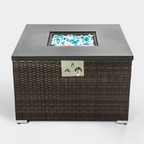 Outdoor Square Gas Fire Pit Table – 40,000 BTU Dark Brown Wicker, 32" Propane Fire Table