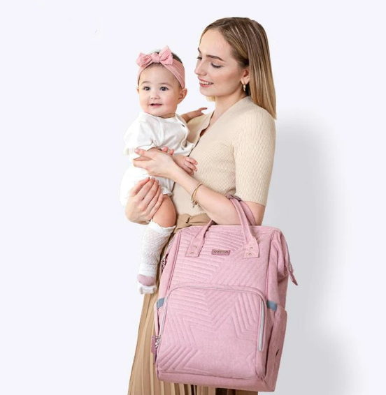 Modern Quilted Diaper Bag Backpack – 13 Compartments, USB Port, Waterproof