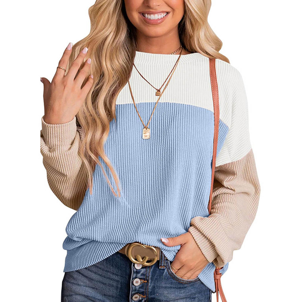 Women's Color Block Long Sleeve Knit Pullover Top