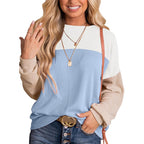 Women's Color Block Long Sleeve Knit Pullover Top