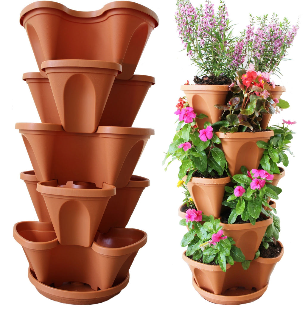 5-Tier Self-Watering Stacking Planters — Freestanding or Hanging