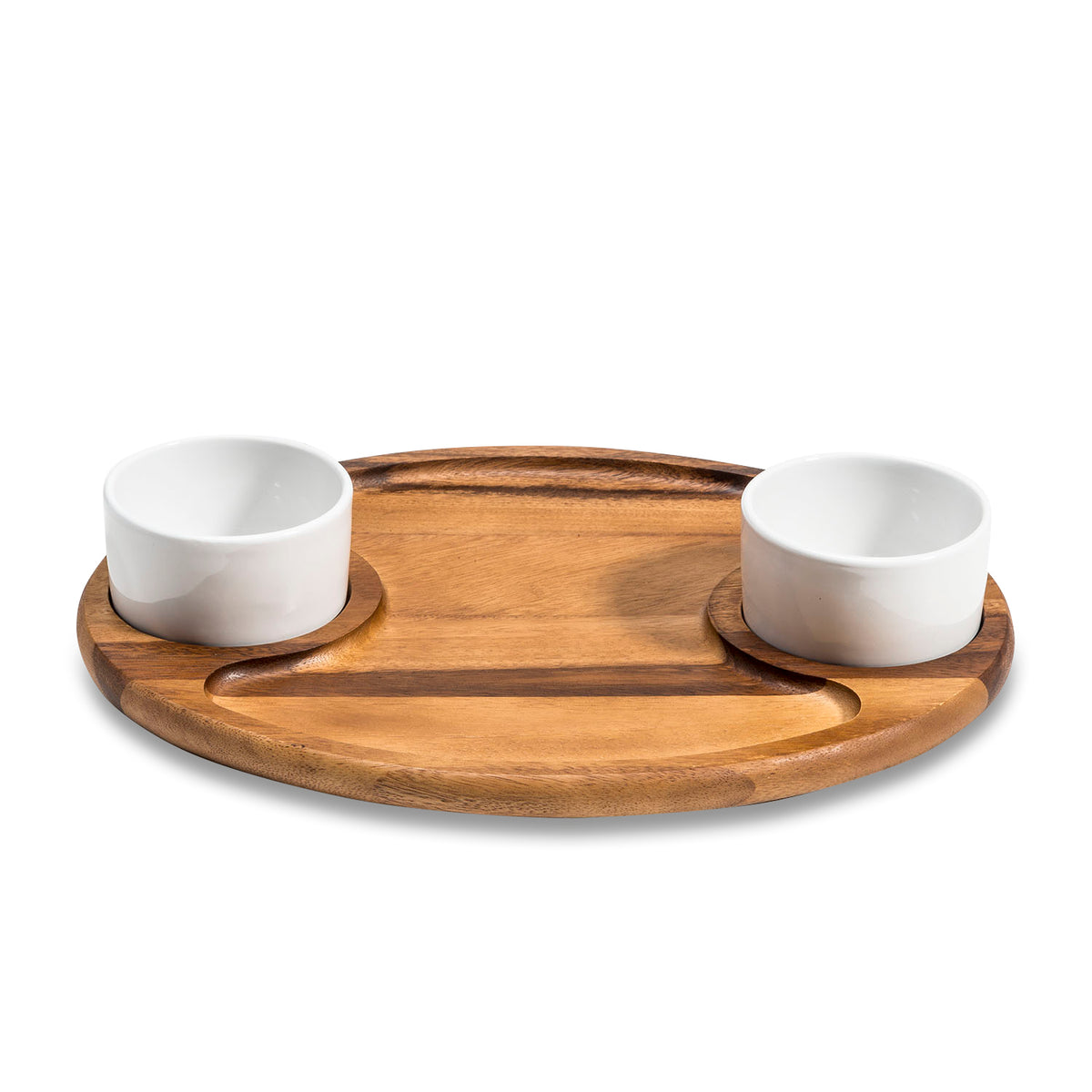 Acacia Wood Charcuterie & Serving Tray with 2 Ceramic Bowls