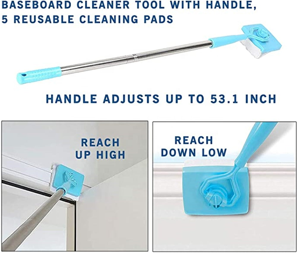 Baseboard Buddy Retractable Cleaning Brush Mop – Extendable Microfiber Cleaner
