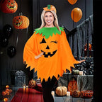 3-Piece Pumpkin Halloween Costume for Women – Poncho, Headband & Candy Bag