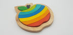 QToys Wooden Apple Puzzle — Rainbow Raised Tray Puzzle for Toddlers