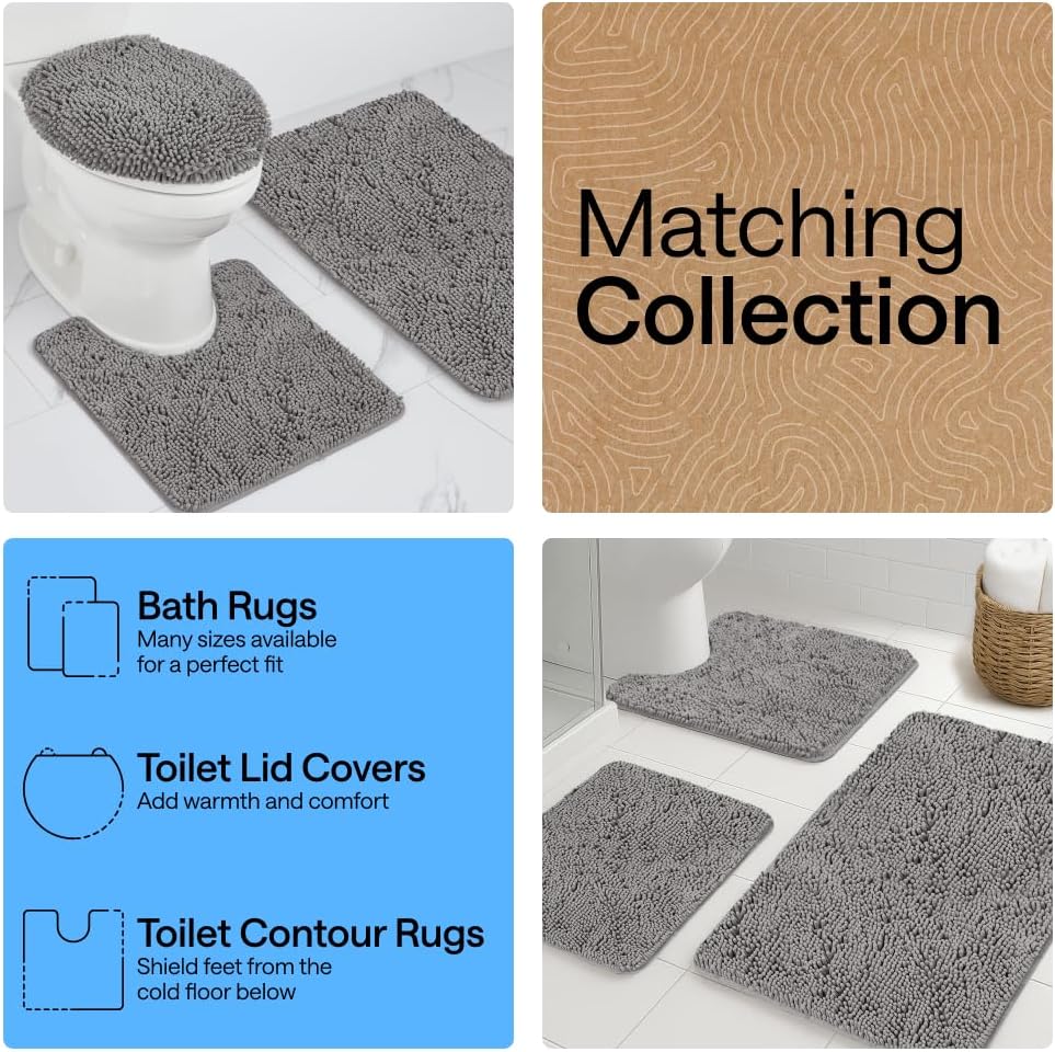 Chenille Bath Rug Mat – Soft Absorbent Non-Slip Bathroom Rug 24x17"