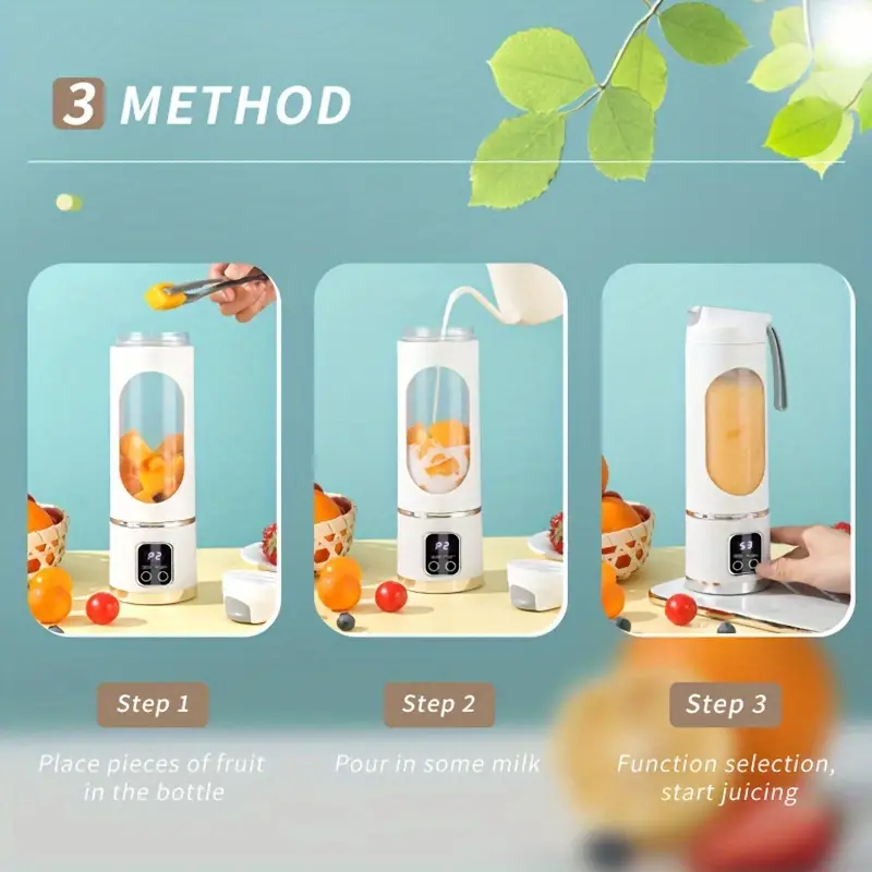 Portable USB Rechargeable Juice Blender Cup – 12-Blade with LED Display, 450ml