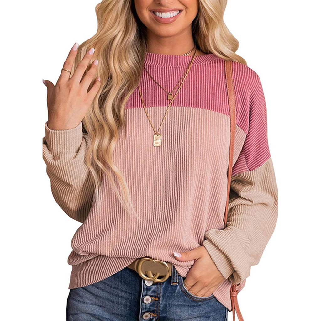 Women's Color Block Long Sleeve Knit Pullover Top