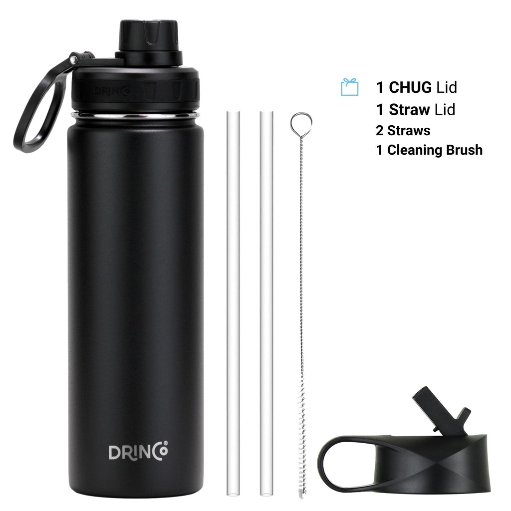 DRINCO 22oz Stainless Steel Sport Water Bottle – Insulated, BPA Free – Black